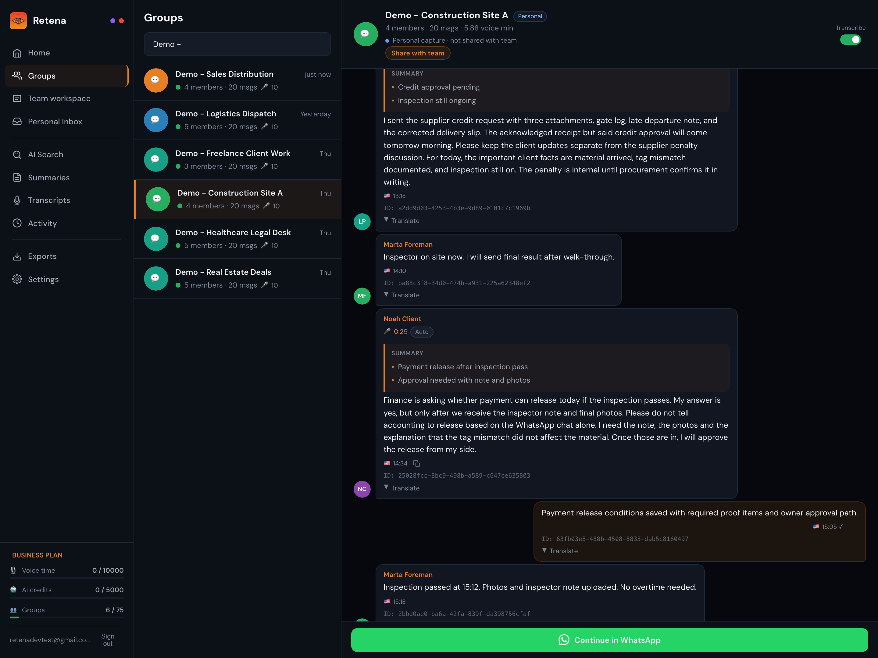 Retena mock screenshot for Construction