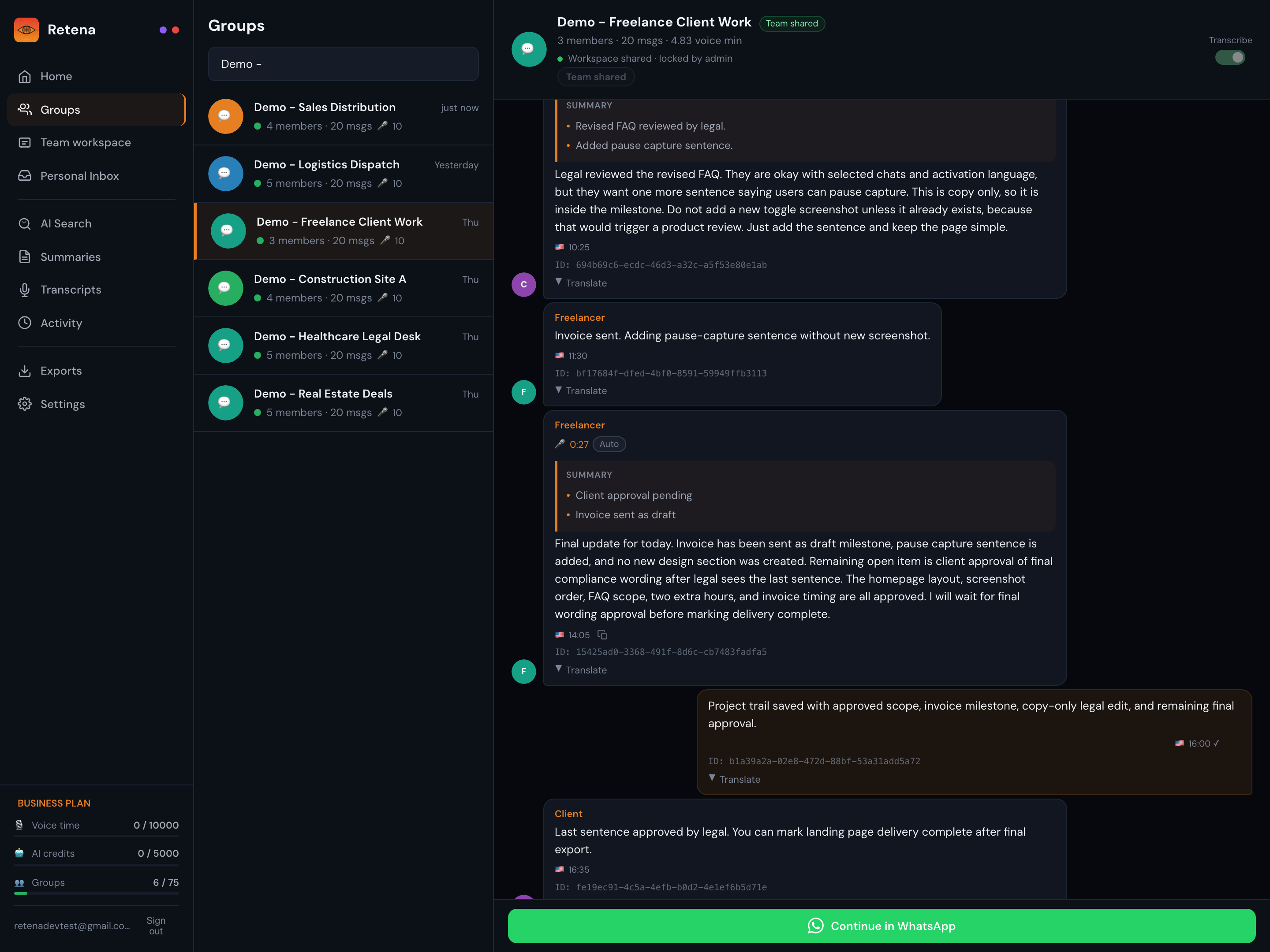 Retena mock screenshot for Freelancers & Professionals
