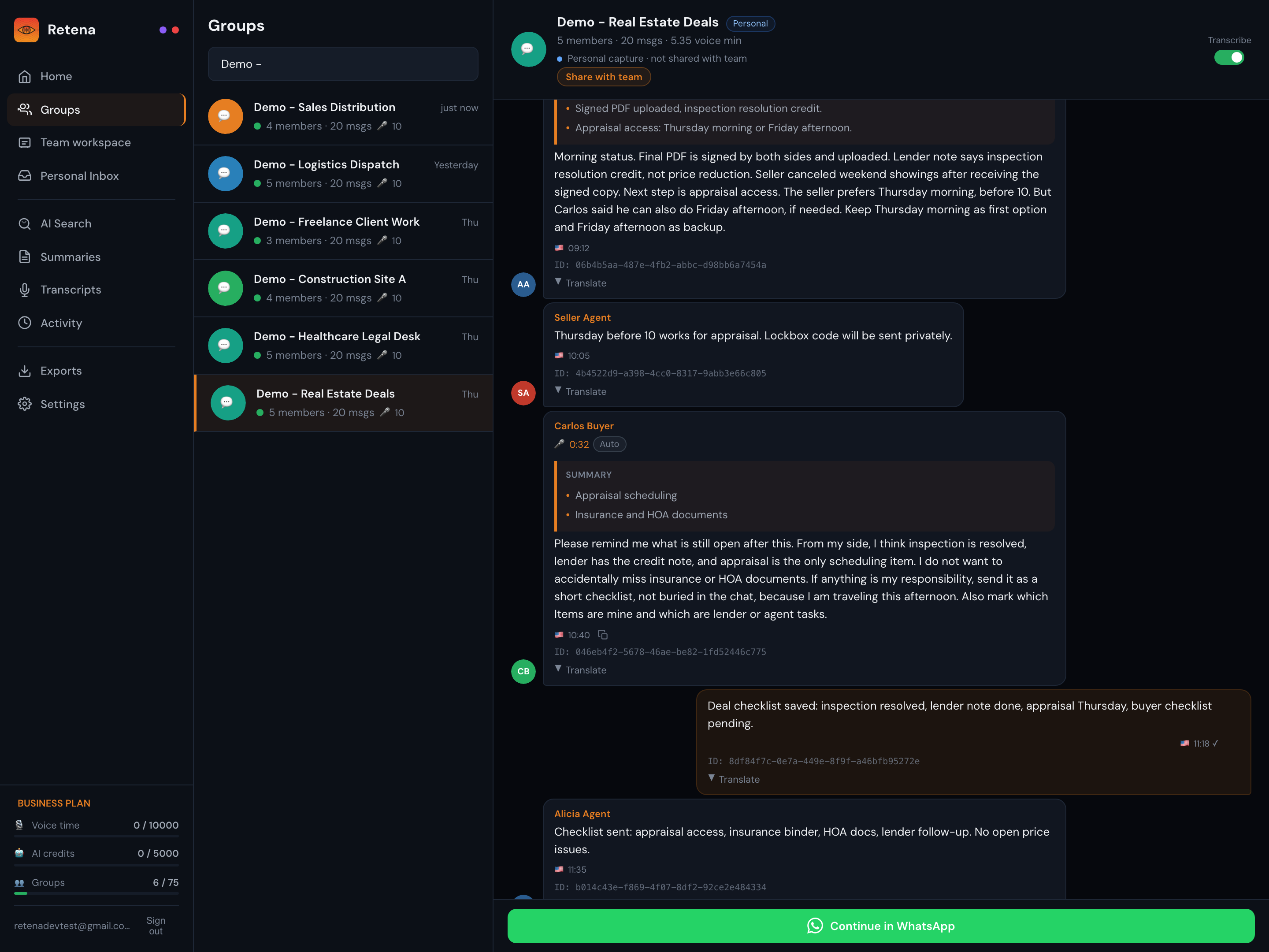 Retena mock screenshot for Real Estate